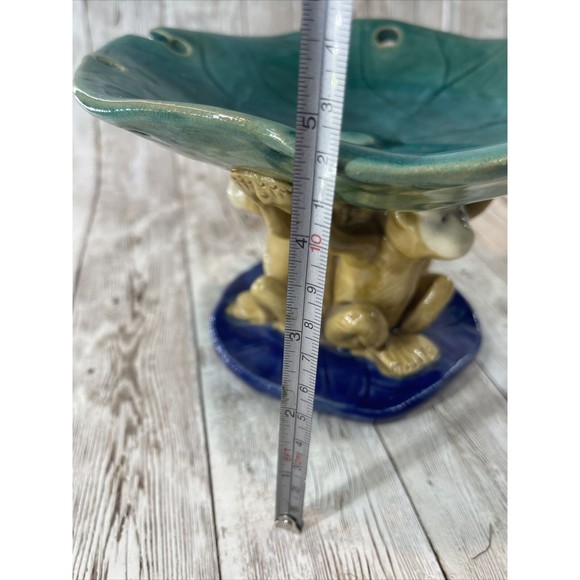 Majolica 3 Monkeys Holding Bowl Dish Centerpiece Large Great Condition - Picture 15 of 16